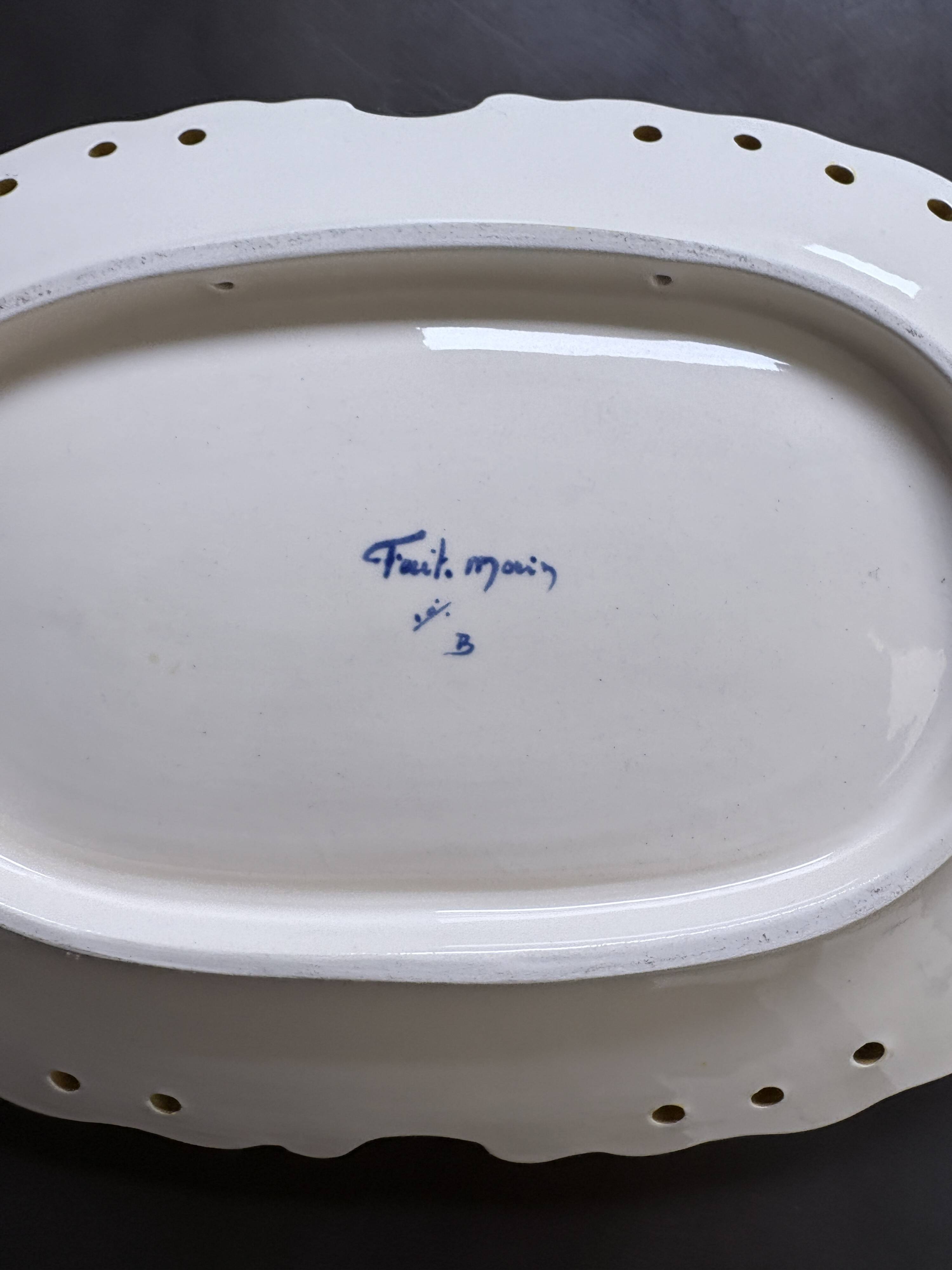 Oval dish with Desvres Fourmaintraux Rouen decoration