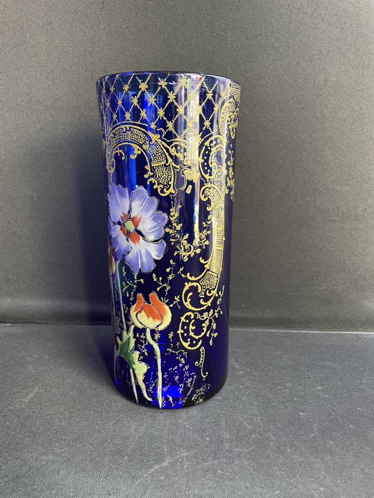 Vase « Cylindre » bleu émaillé F. T. Legras