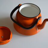 Vintage kettle orange enameled steel 1.5 liter