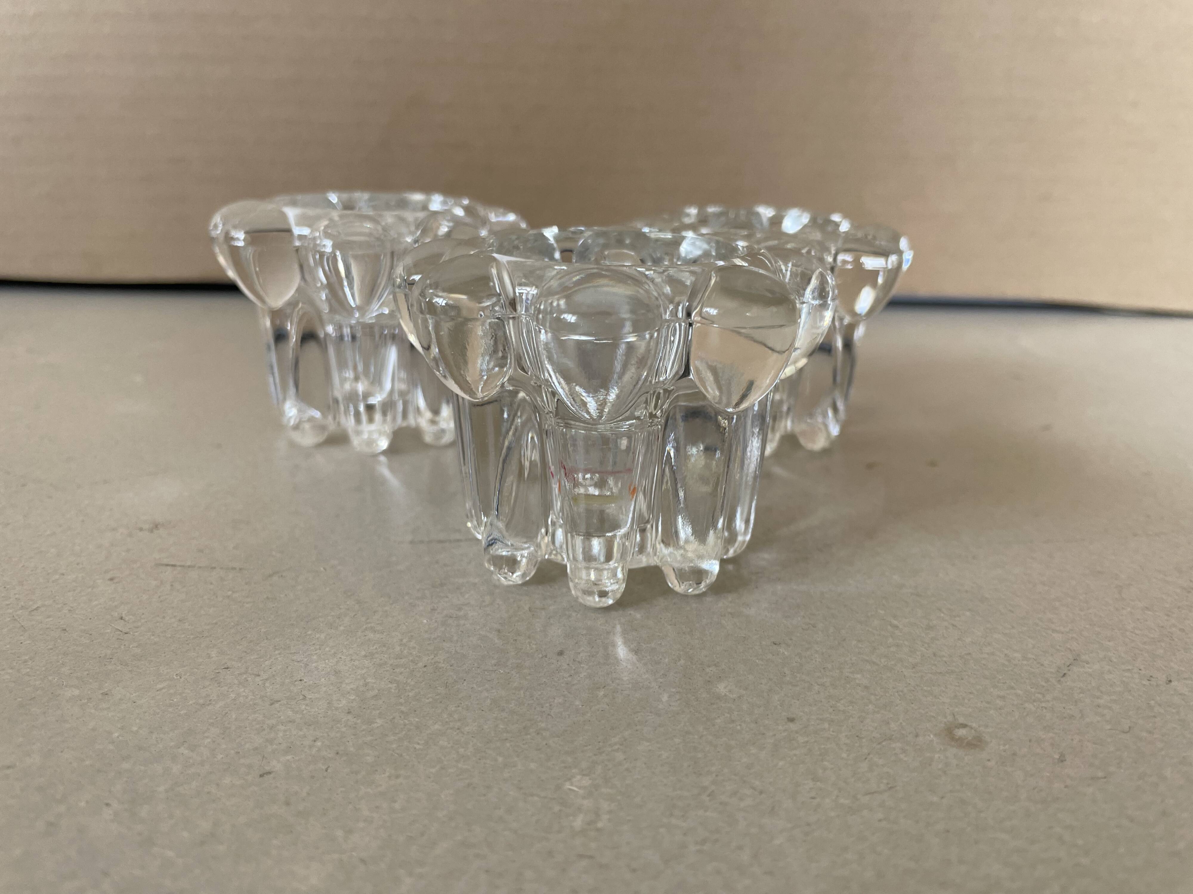 Set of 3 old glass candlesticks