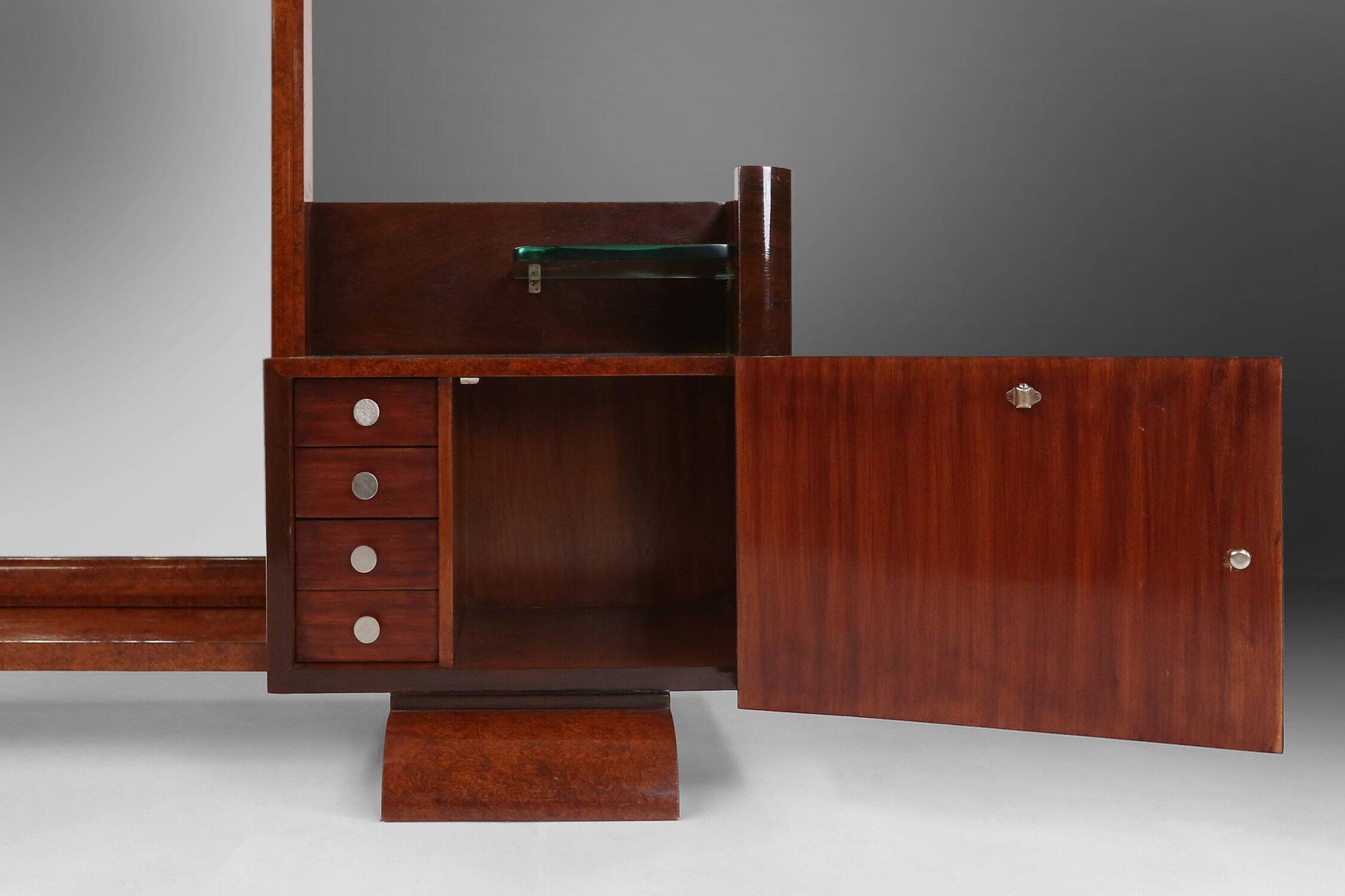 Art Deco Dressing Mirror by De Coene in Walnut Veneer, Belgium 1930s