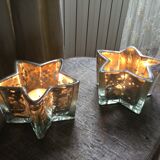 Pair of mercurized glass candle holders in the shape of stars