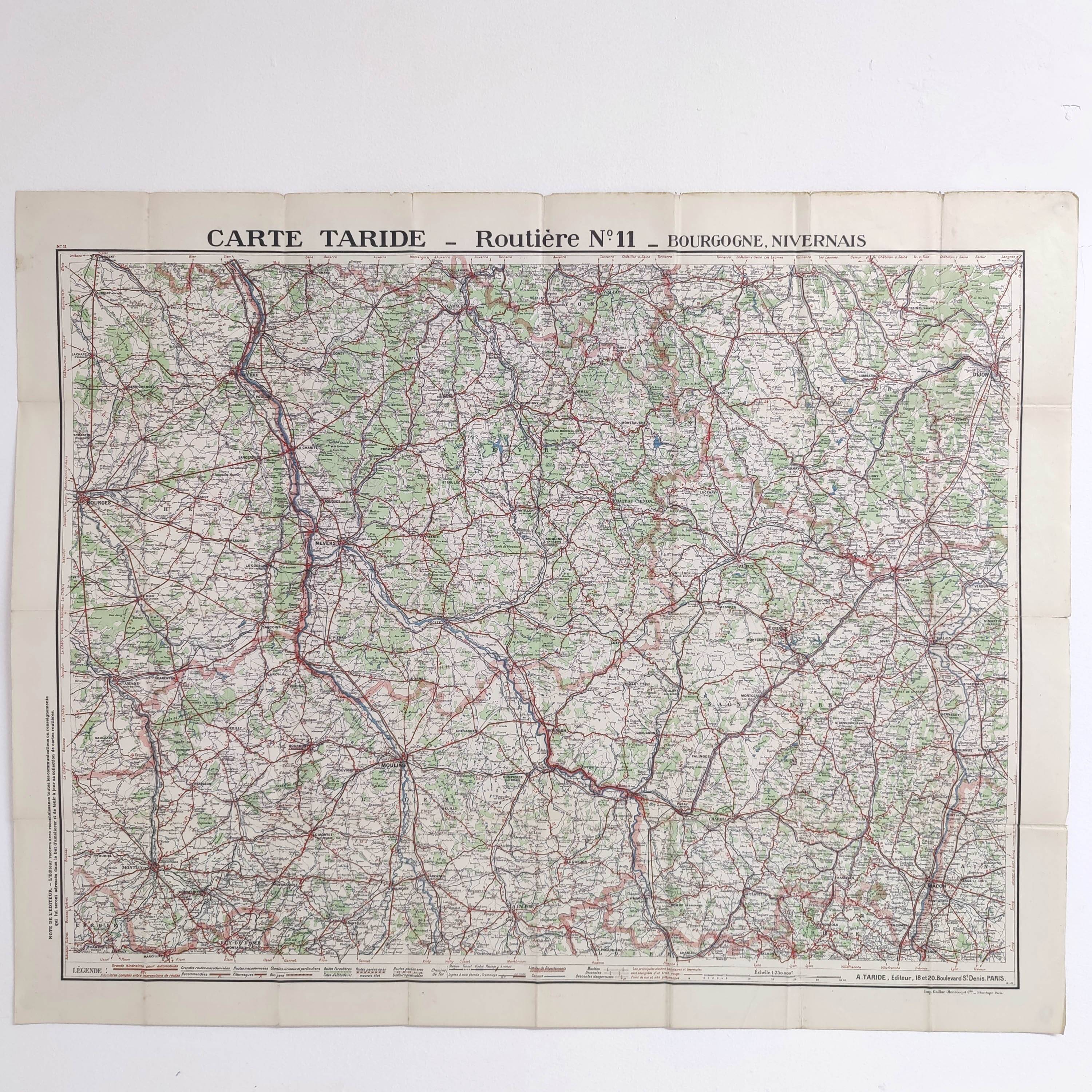 Old map of Burgundy, Taride edition 1920