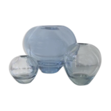 Holmegaard set of 3 round blue vases designed by Per Lutken