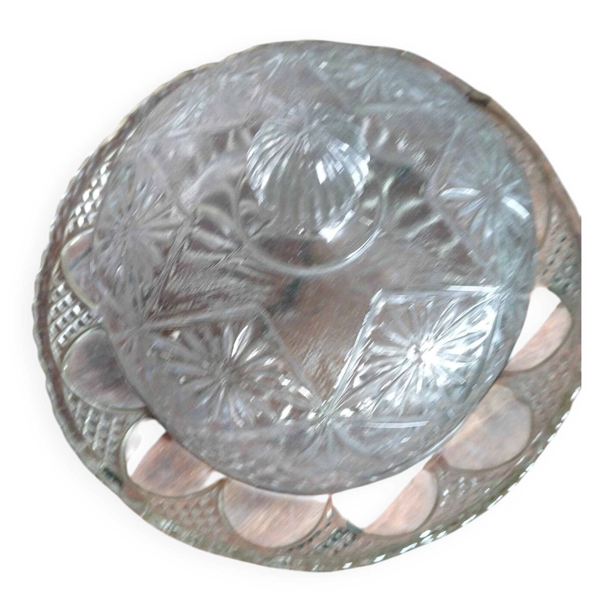 Vintage glass cheese dome with diamond cut.