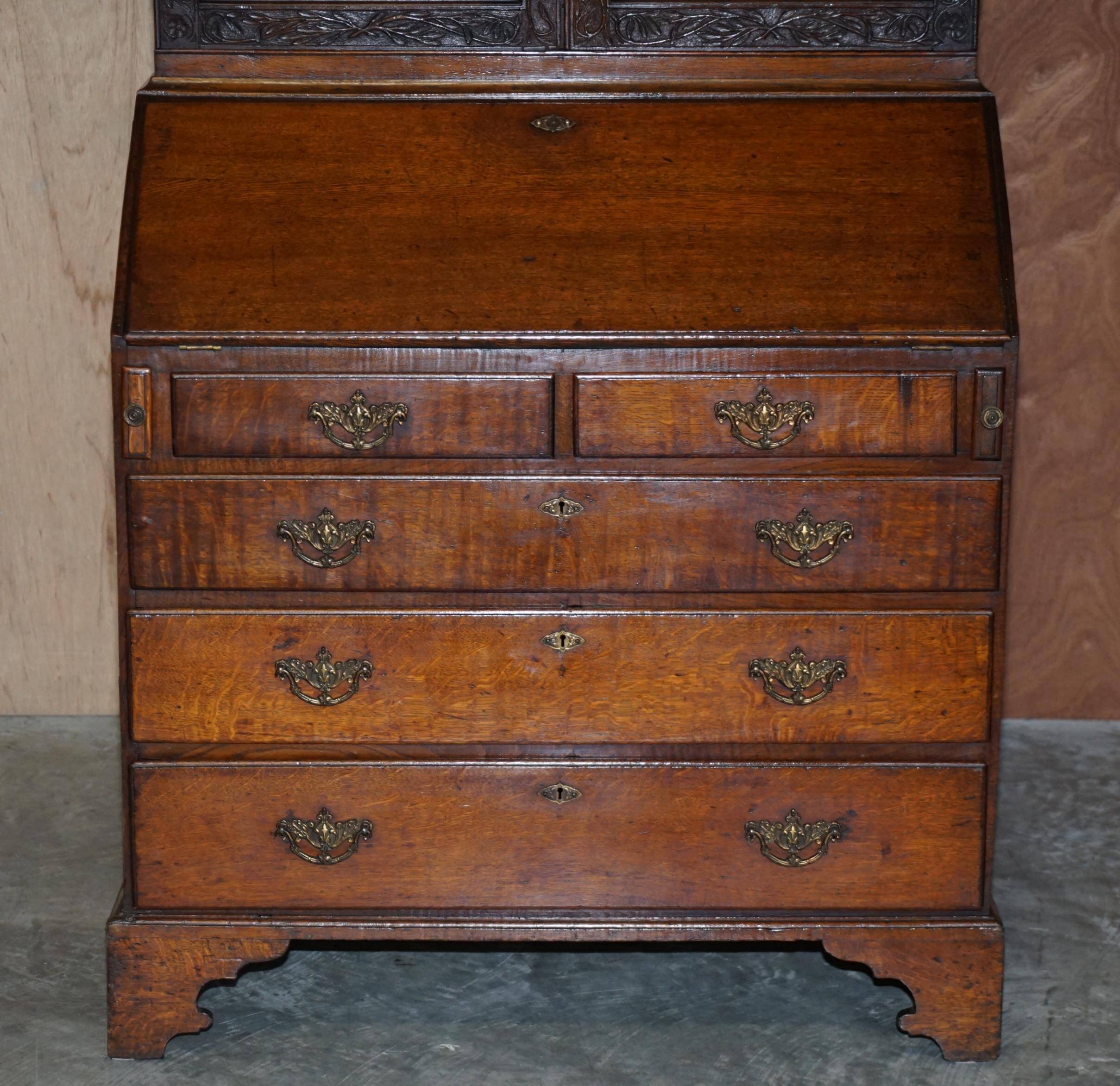 George III oak secretary bookcase circa 1760, Thomas Chippendale style.