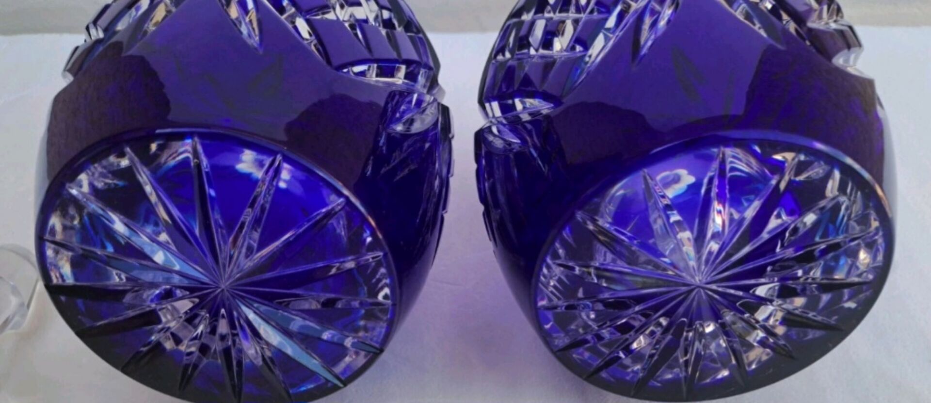 Pair of cobalt blue crystal carafes