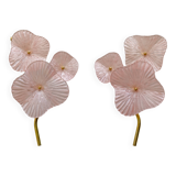 Pair of pearly pink Murano glass and brass wall lights