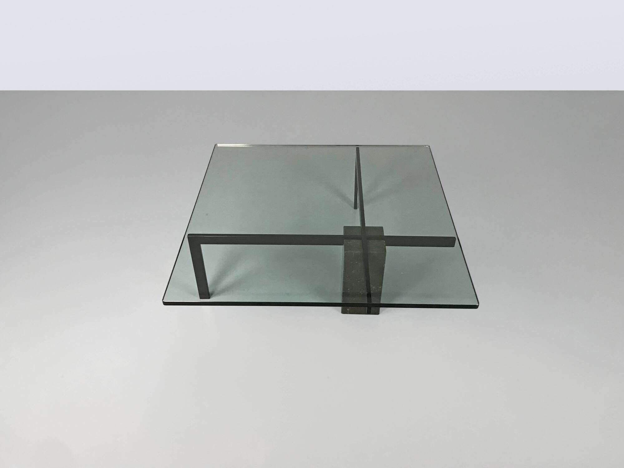 KW-1 glass and travertine coffee table by Hank Kwint for Metaform 1980s