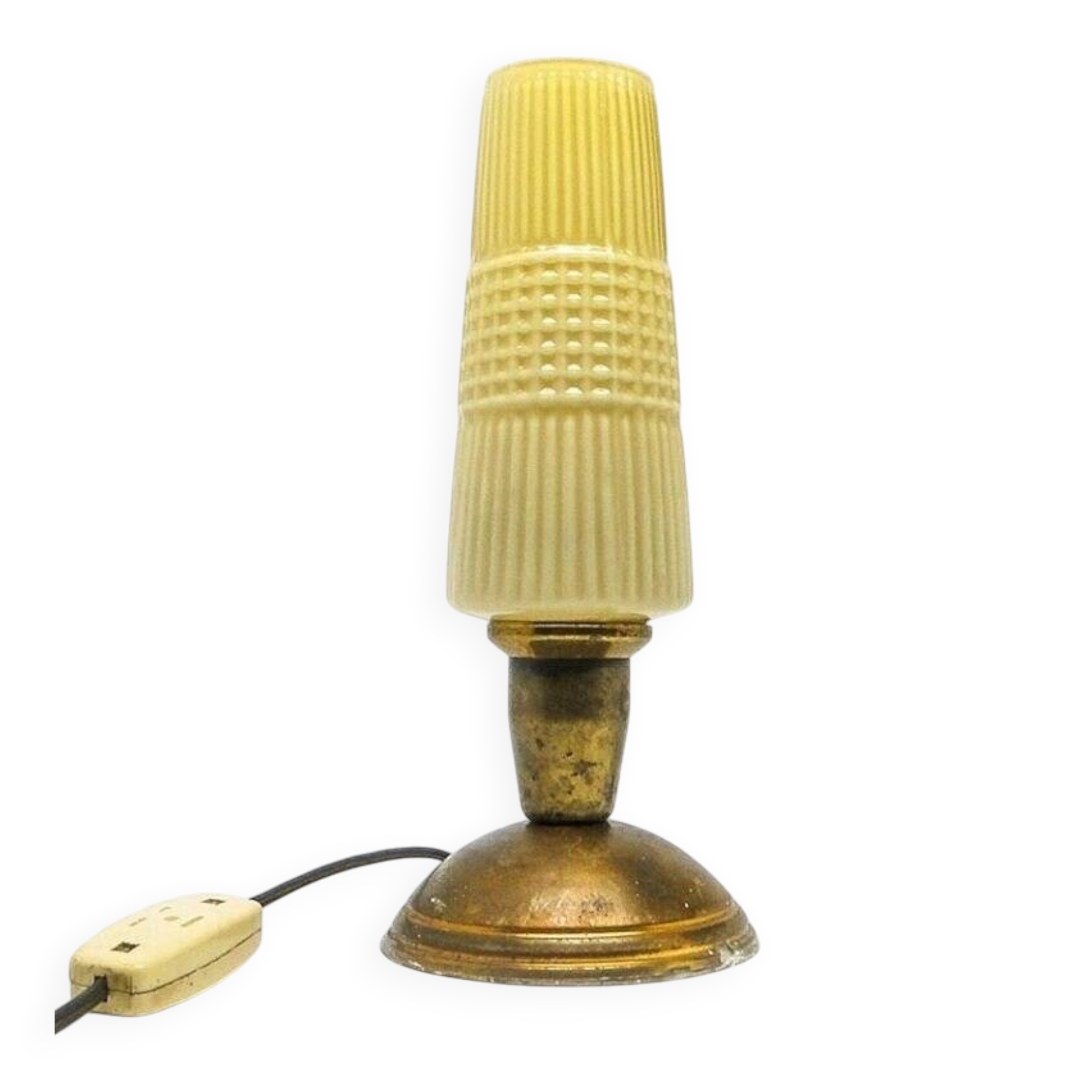 Postmodern bedside lamp in brass and glass, Poland, 1970s