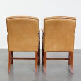 Set of 2 Cowhide Leather Chesterfield Chairs in Light Cognac Color