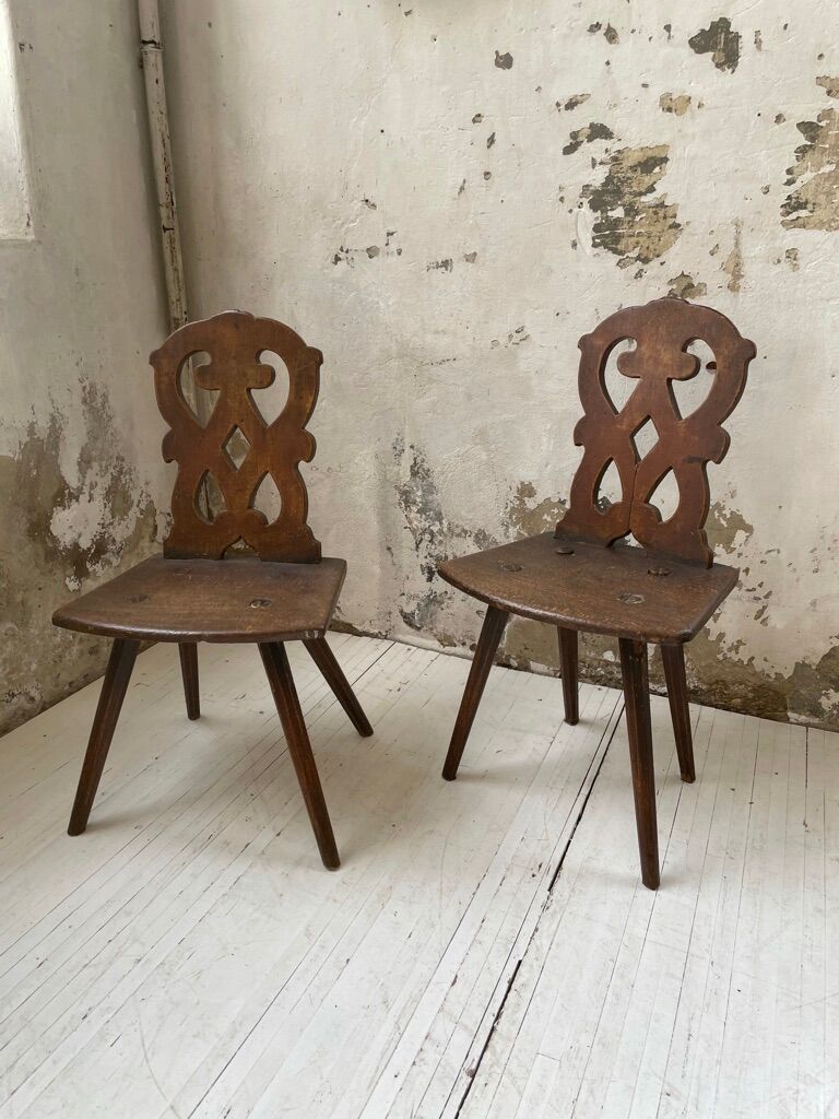 Pair of brutalist Alsatian mountain chairs 19th