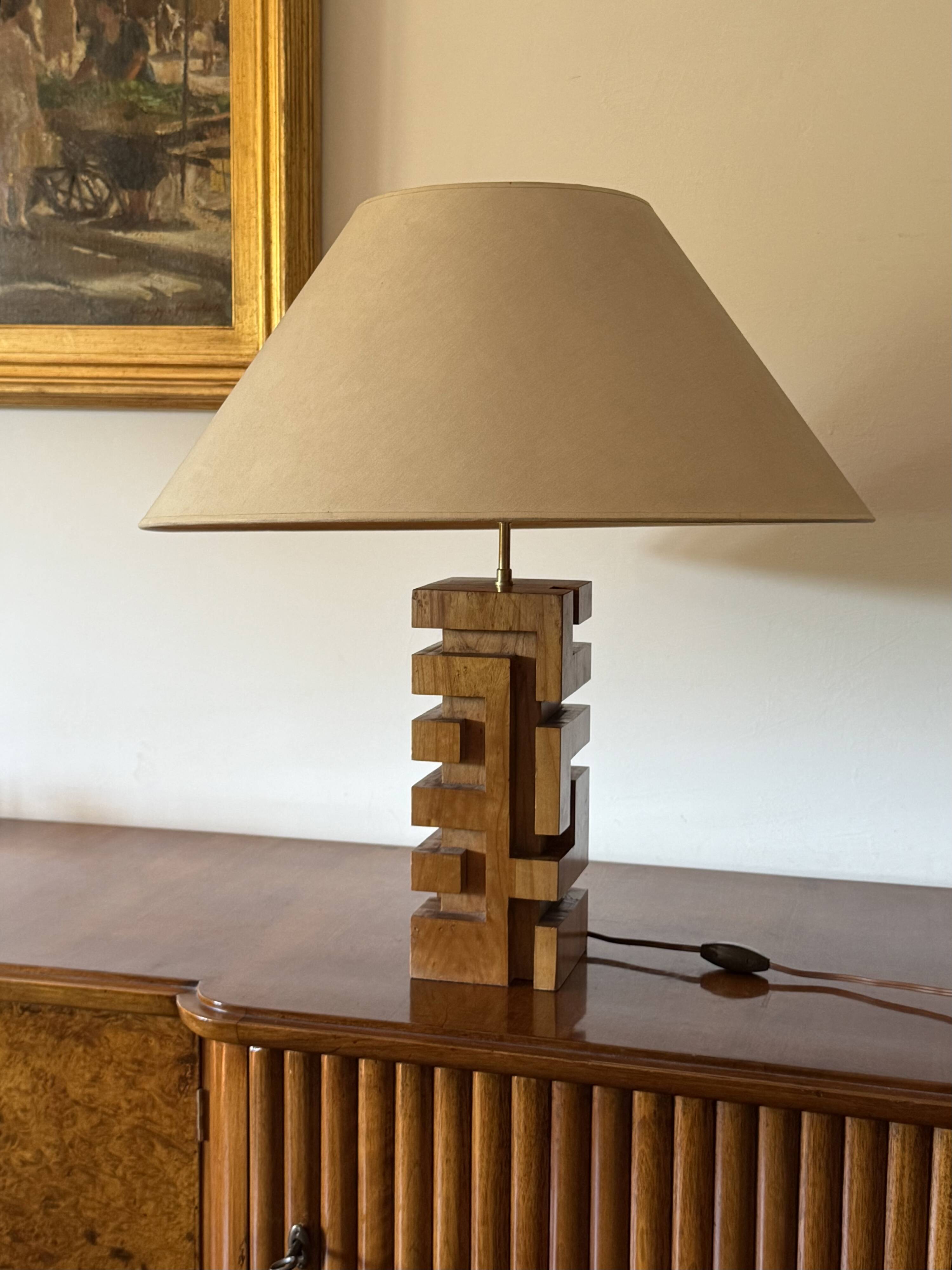 Hollywood regency wood table lamp, France 1970s