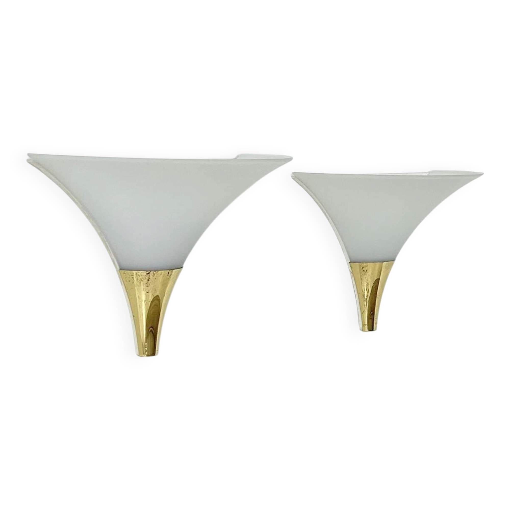 Vintage pair of wall lights, Limburg, opaline and brass, Germany, 1970.