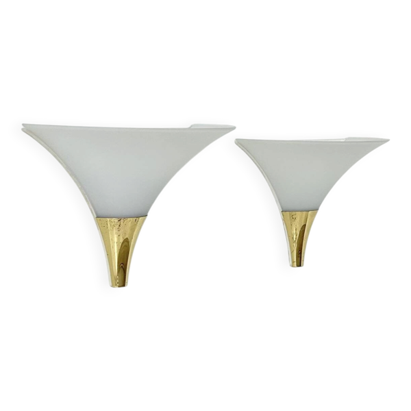 Paire d'appliques Limburg en opaline et laiton, Allemagne, 1970