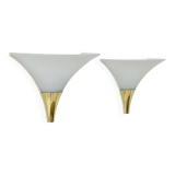 Vintage pair of wall lights, Limburg, opaline and brass, Germany, 1970.