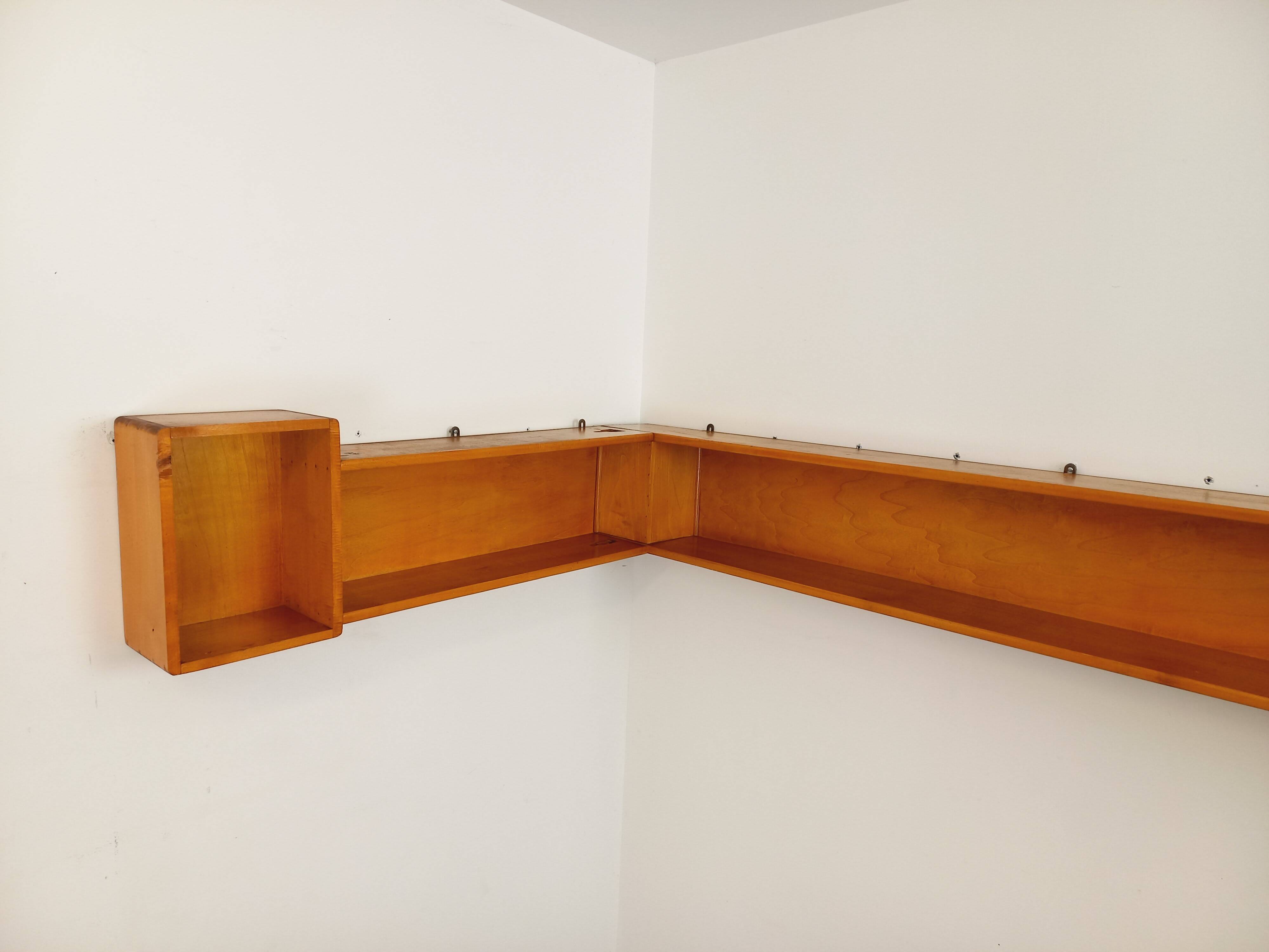 Vintage wooden corner wall shelf from the 60s 70s.