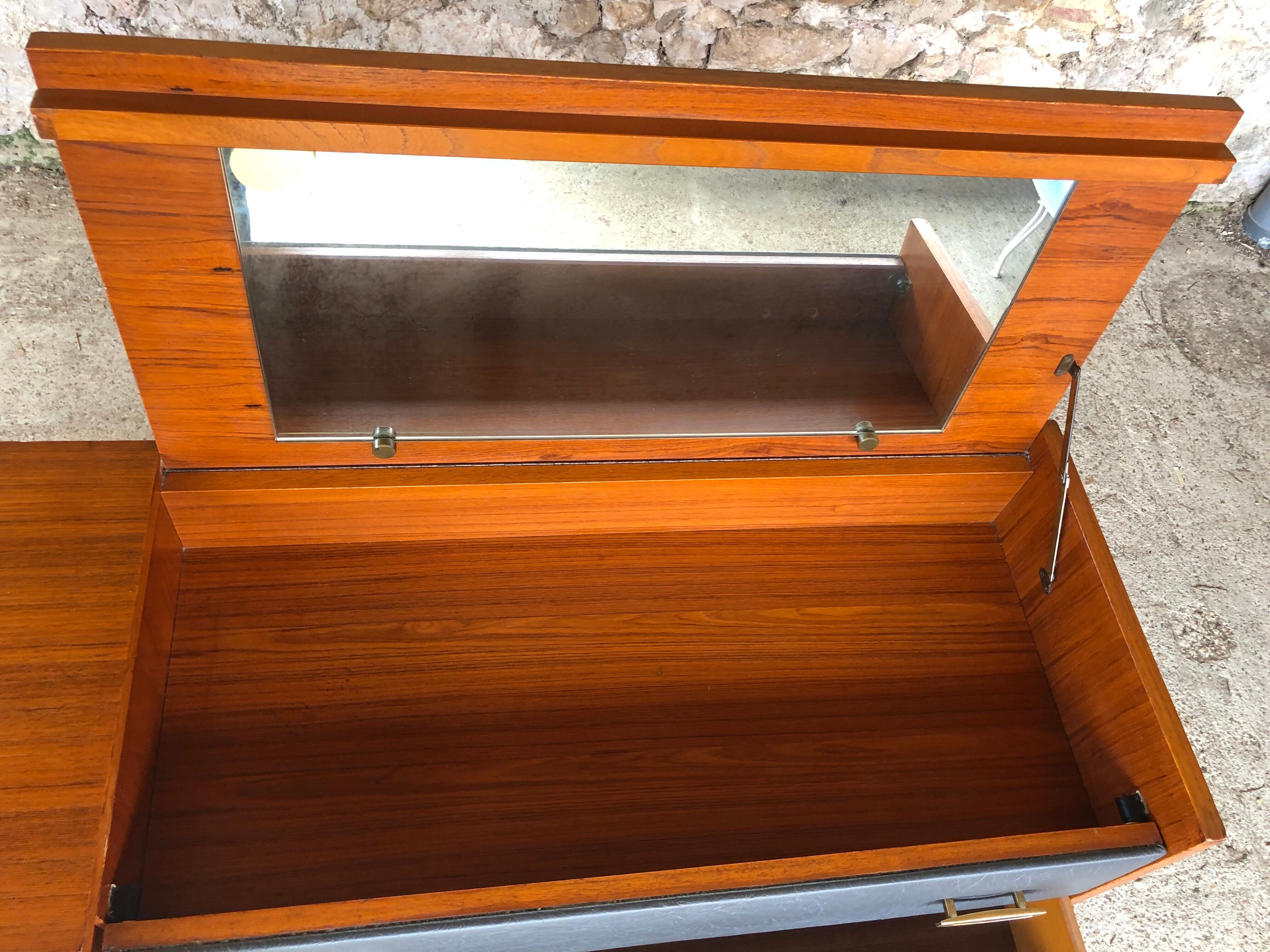 Vintage modular chest of drawers in teak and grey skaï, circa 60's