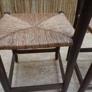 Pair of antique straw-seated farm chairs
