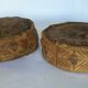 Pair of moroccan leather beanbags beautiful patina patina 1900