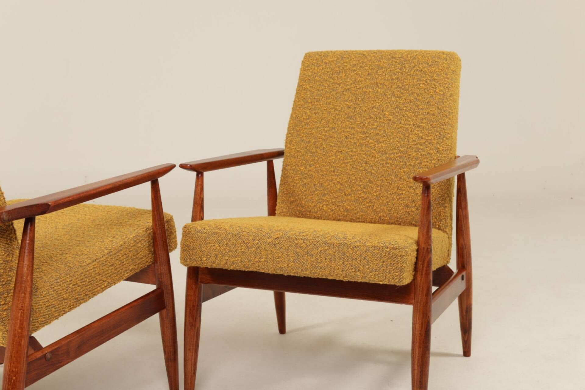 Two Lounge Chairs Vintage Mustard Boucle,  Mid Century Design, 1960