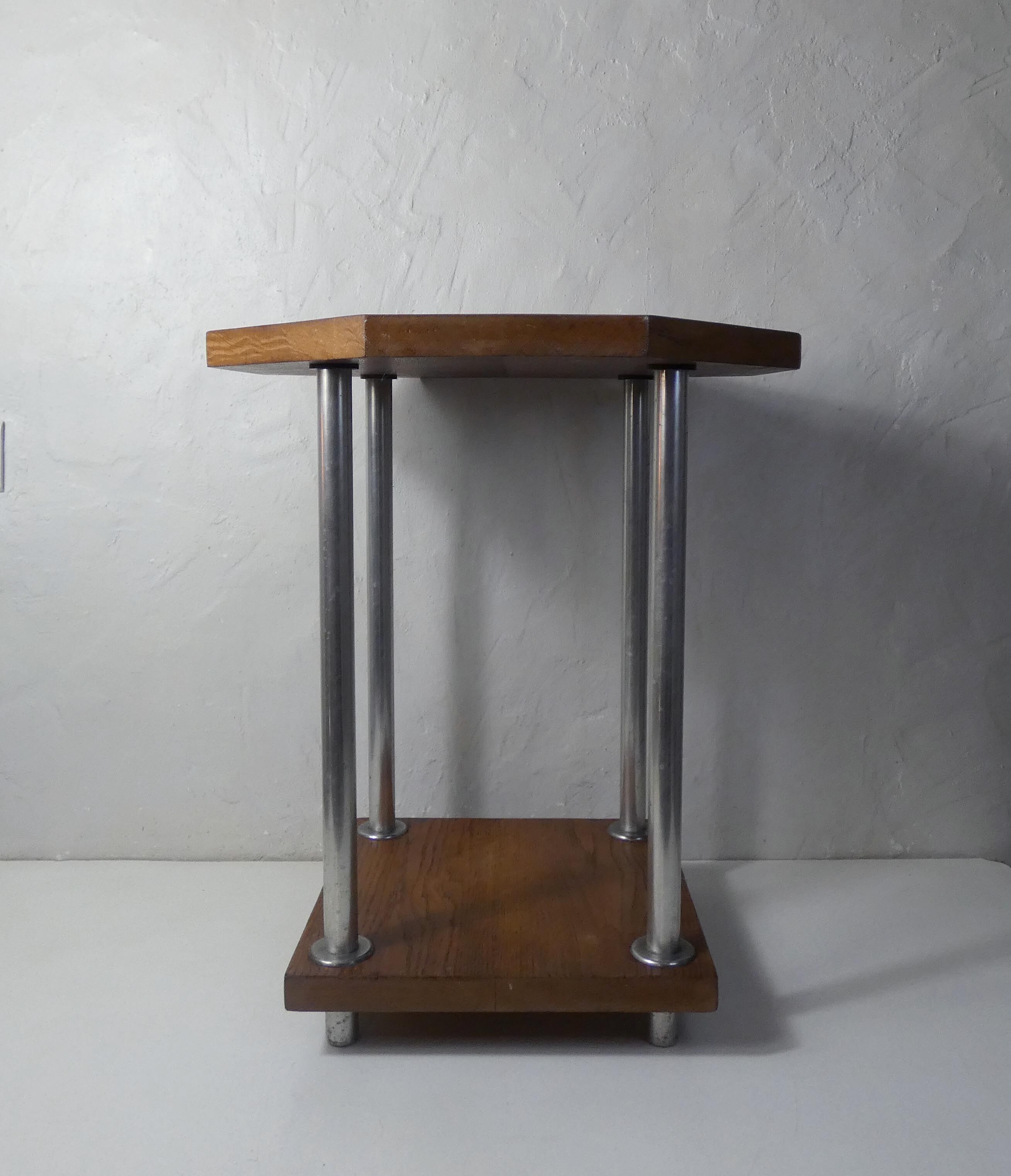 Table d'appoint design scandinave teck et acier chromé vintage