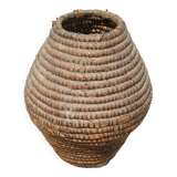 Old basket, burgundy straw and bramble, woven basket, interior decoration