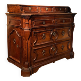 Rome-Vatican Baroque Walnut Chest of Drawers with Bronze Handles, 1600s