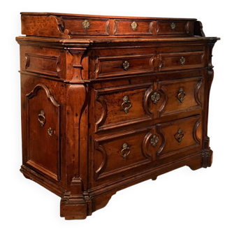 Rome-Vatican Baroque Walnut Chest of Drawers with Bronze Handles, 1600s