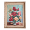 Peinture huile bouquet avec cadre bois