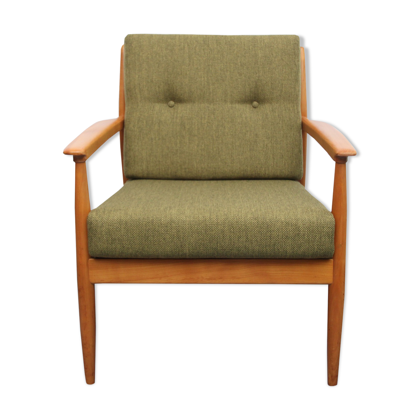 1960s armchair in cherrywood, new cushions in green