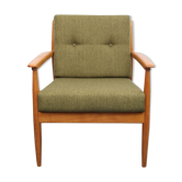 1960s armchair in cherrywood, new cushions in green