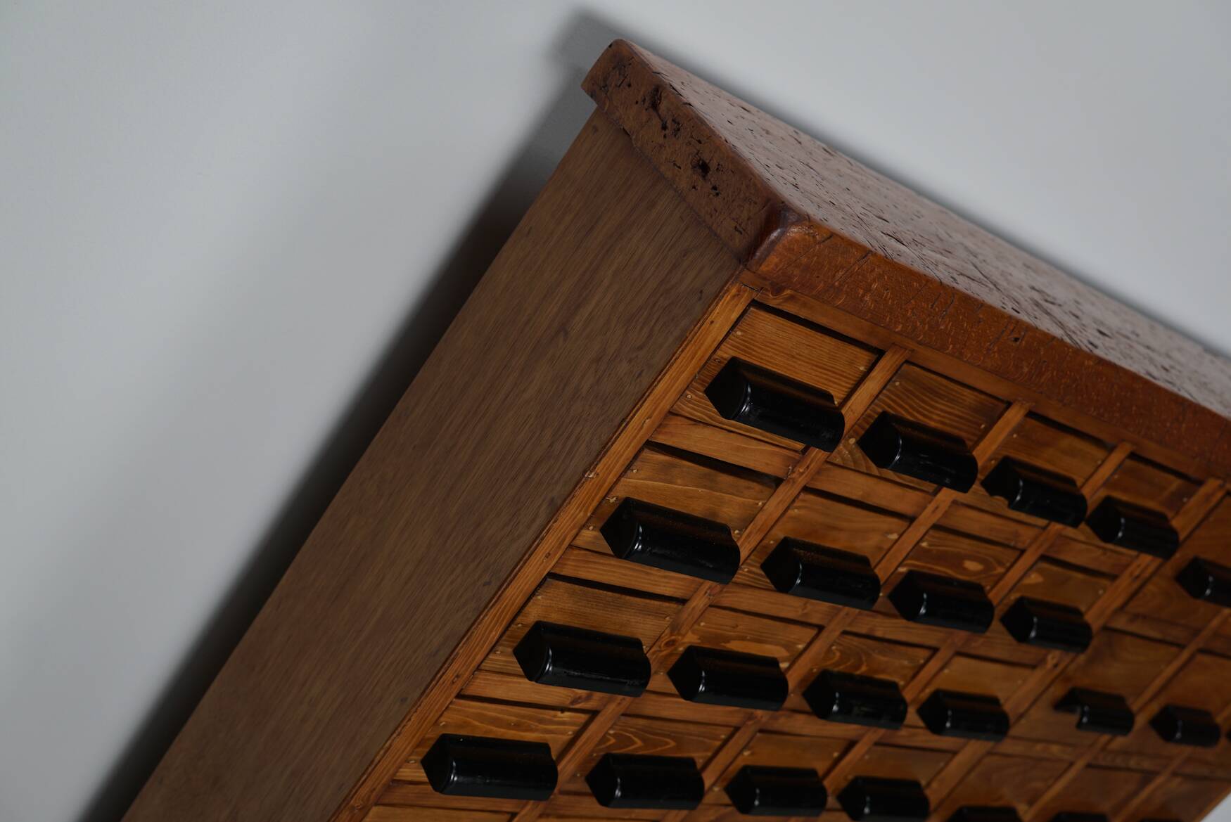 Dutch industrial apothecary cabinet in beech/pine, circa 1950s