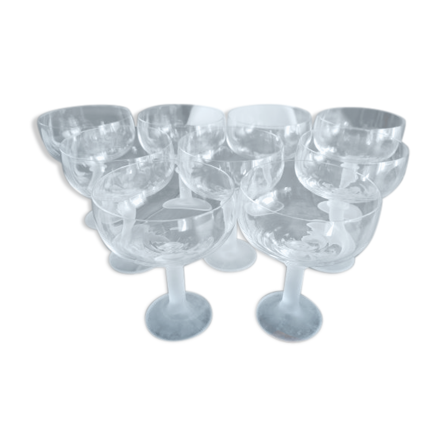 Lot de 9 coupes à champagne en cristal vintage pied givré