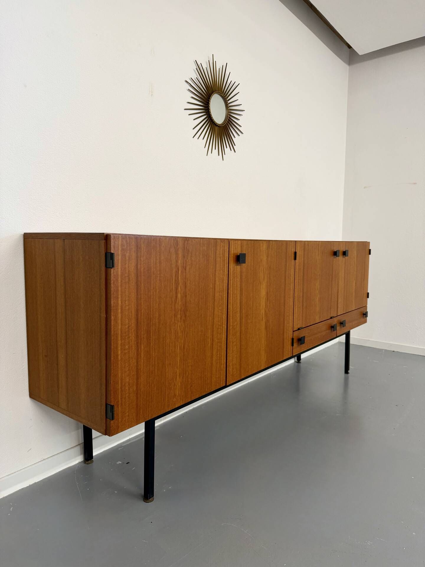 Vintage teak enfilade attributed to Gérard Guermonprez, 1960s design.