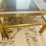 Vintage coffee table in gold-plated metal, brass-style, smoked glass, circa 1970