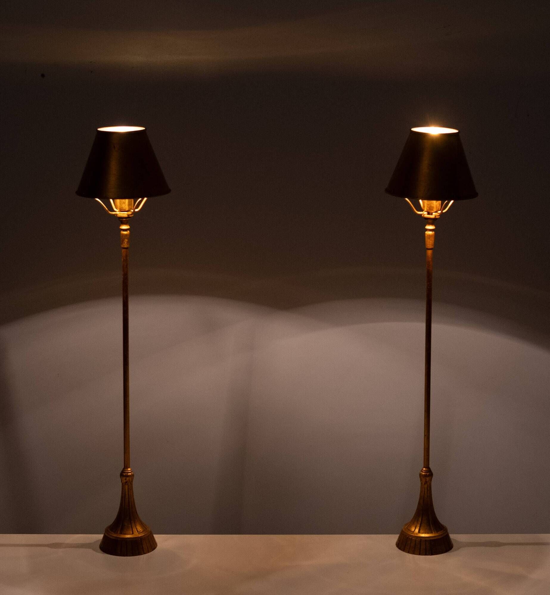 pair Beautiful Gold Leaf Table lamps Elegant Design 1970s France