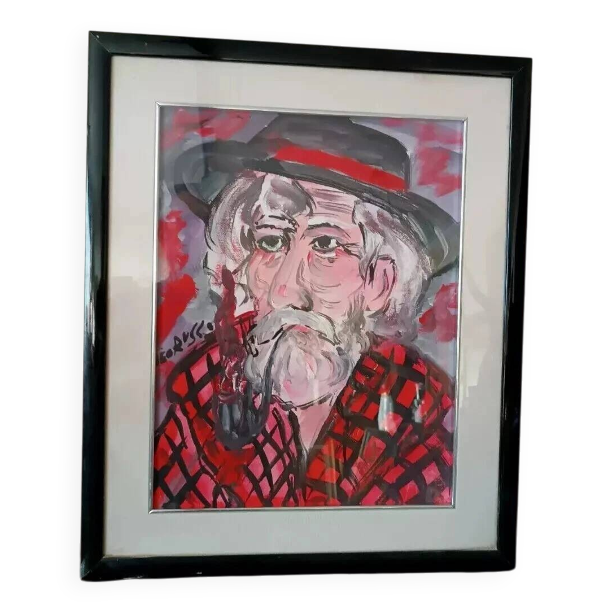 Peinture à l'huile sur toile autoportrait NAIF peintre TEO RUSSO