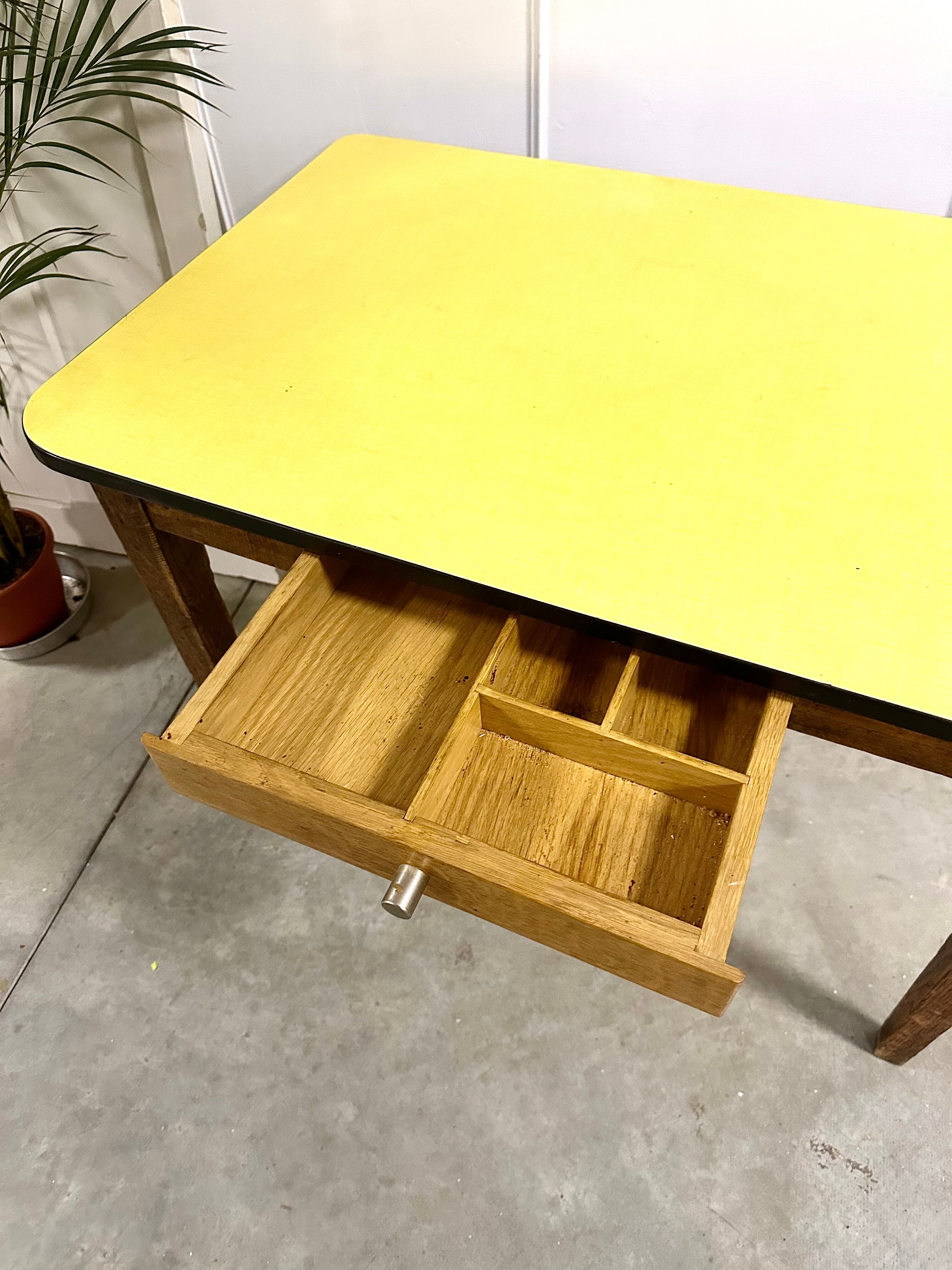 Yellow formica farmhouse table