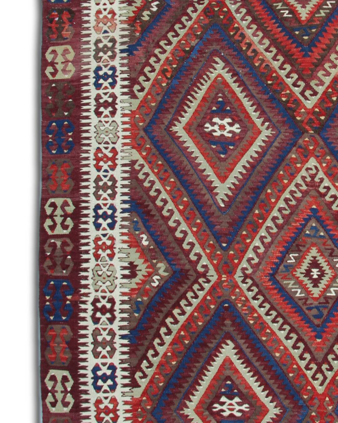 Anatolian Kilim Rug: 1900s Turkish Wool Flatweave, Geometric Tribal Design
