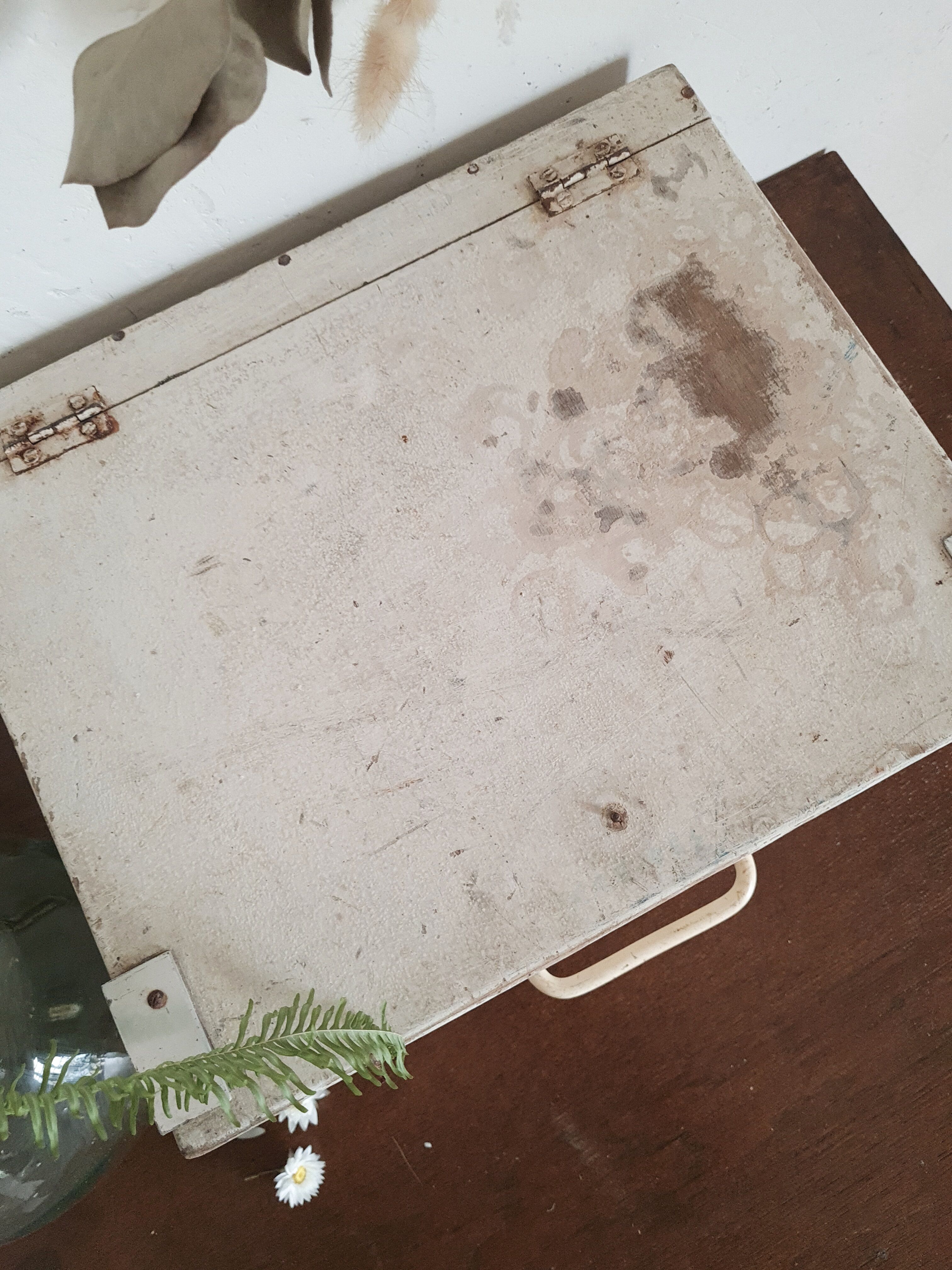 Old wooden box patinated white
