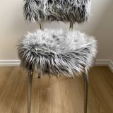 Vintage chair, gray long-haired synthetic fur