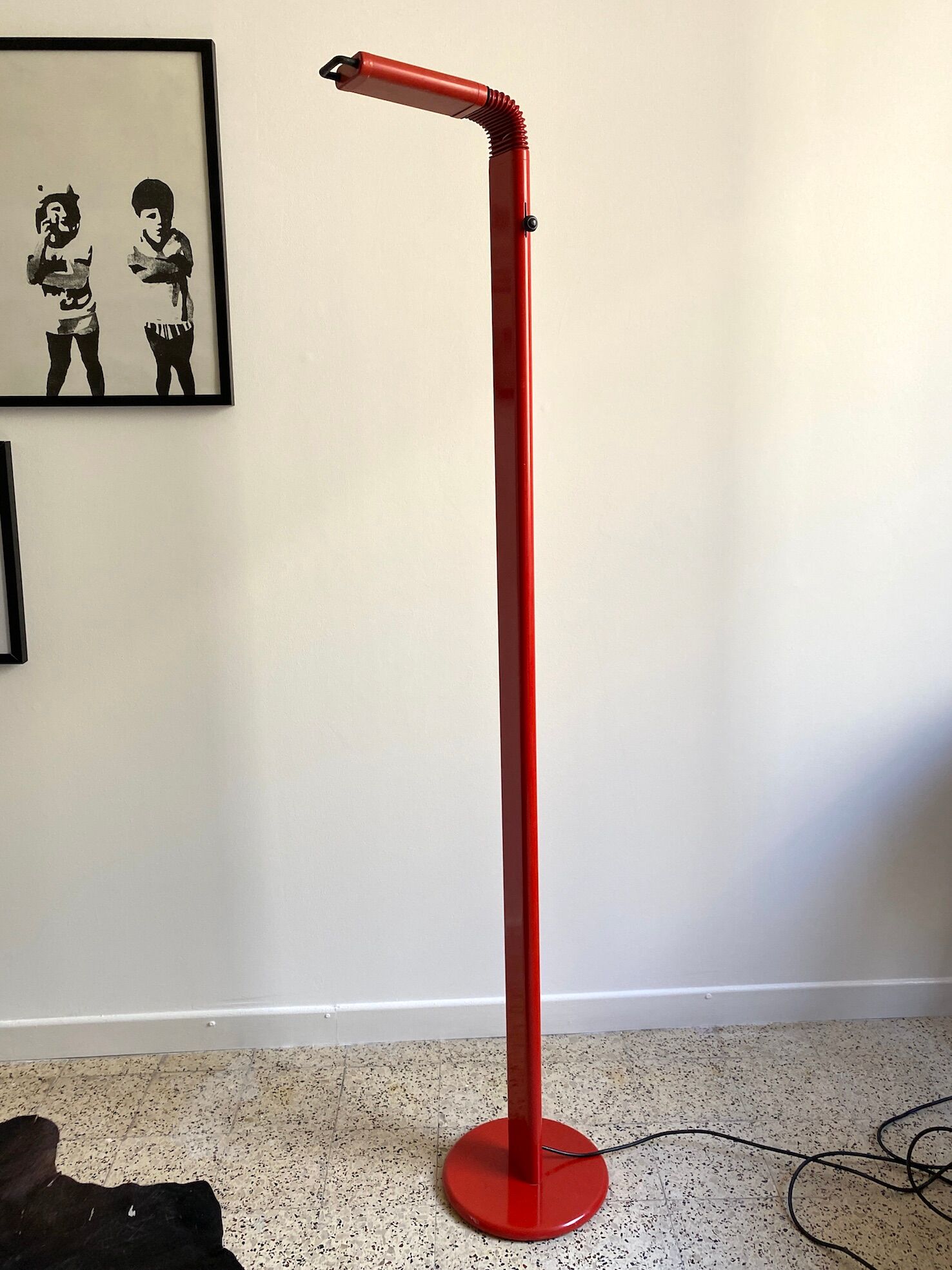 Floor lamp design 80s halogen in red metal, made in Belgium