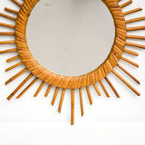 Mirror sun frame in vintage round rattan