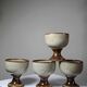 Set of 4 vintage glazed stoneware cider bowls/ice cream cups with stems.