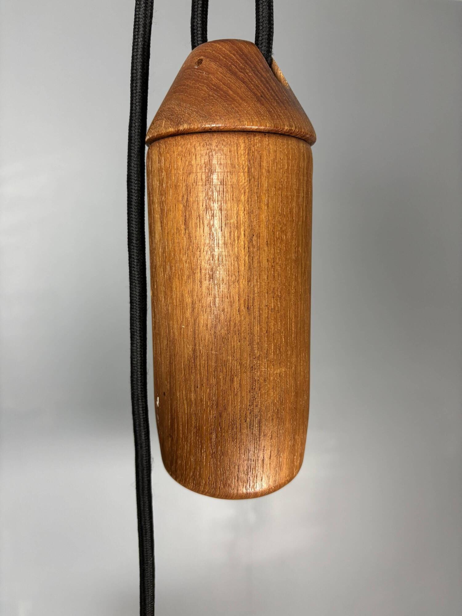 Teak And Linen Umbrella Counter Balance Pendant By Domus, 1970s