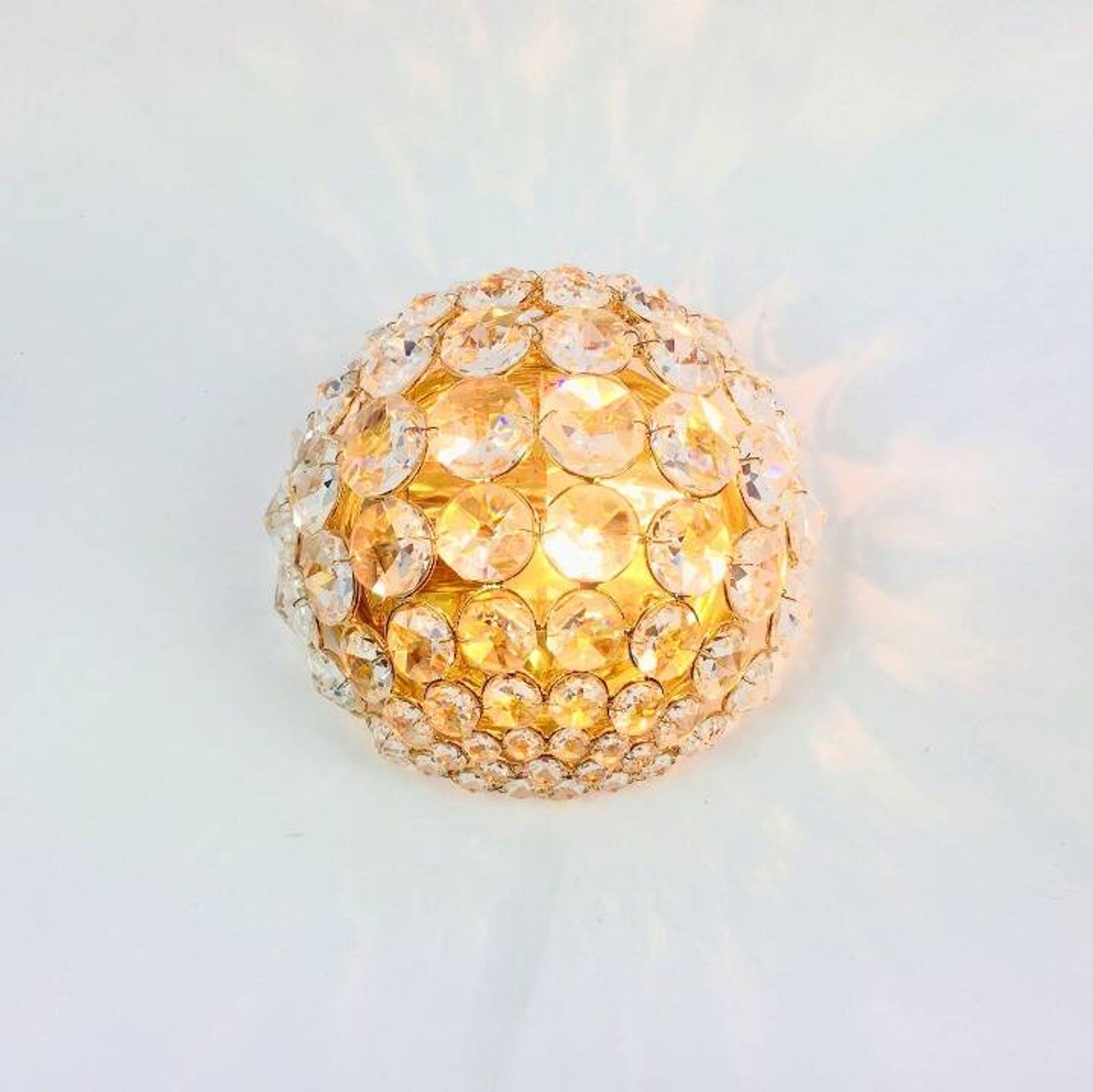 Crystal & gilt brass flush mount from palwa, germany, 1970s