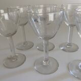 Set of 6 port wine glasses with engraved cherry decor from the 50s/60s