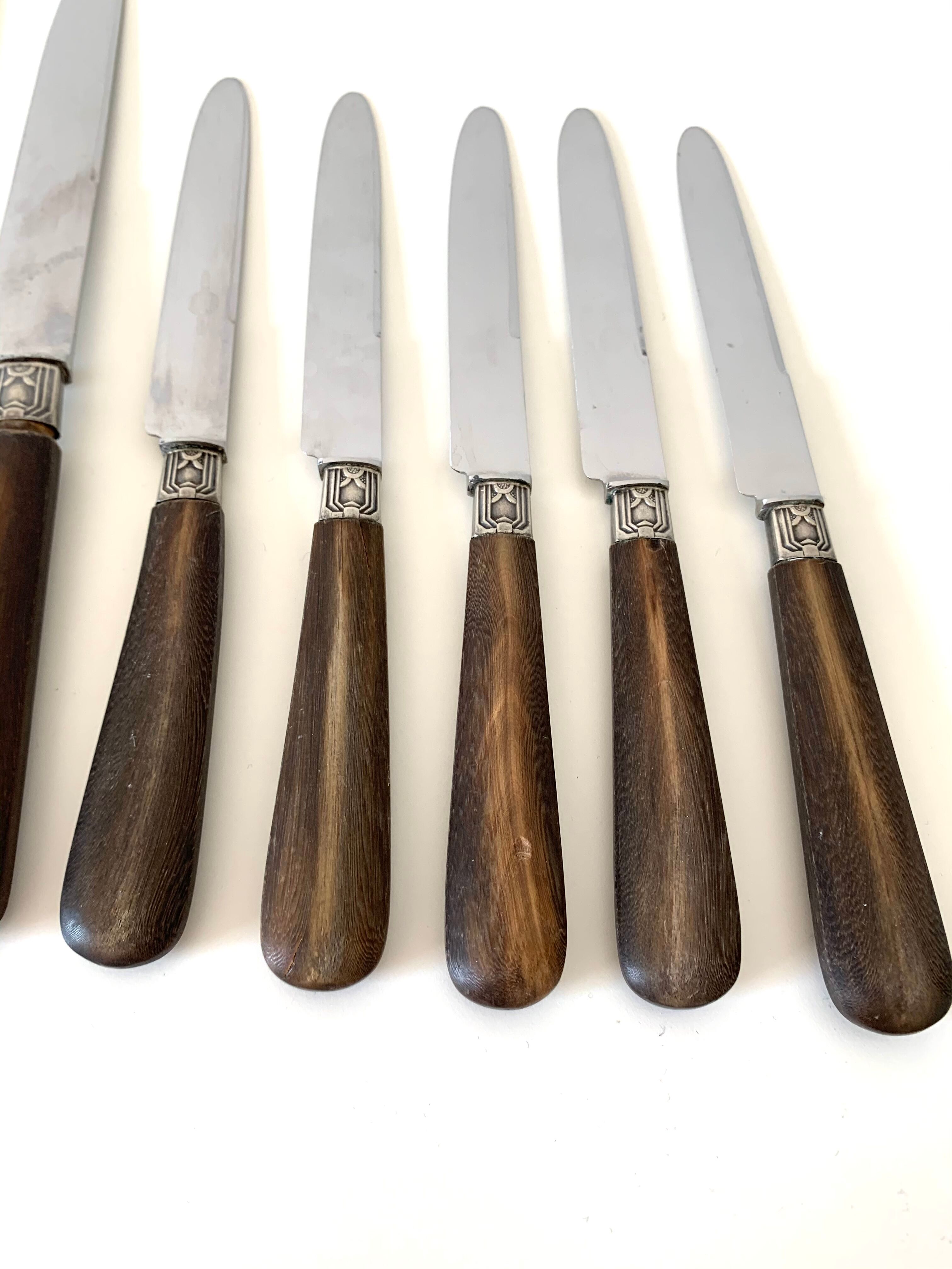 10 old wooden handle knives