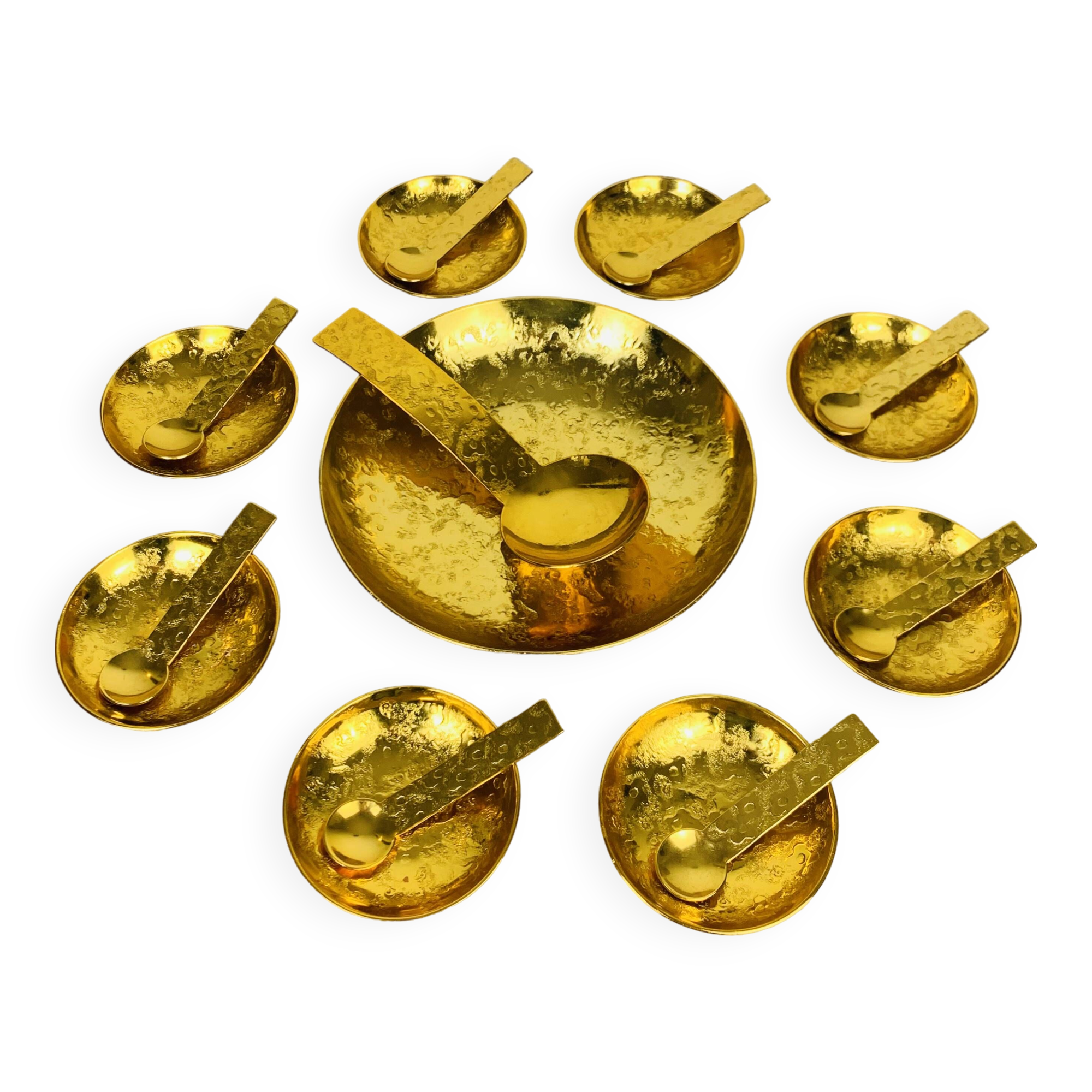 Cup and 8 Inalta France dessert cups in gold metal